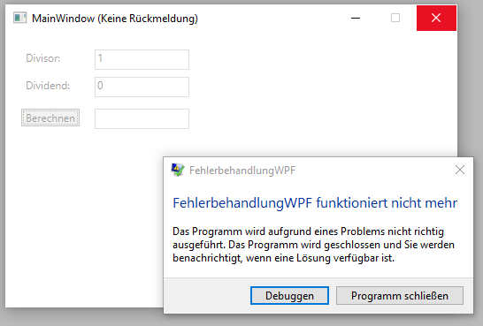 Unbehandelte Ausnahme bei einer Windows-Anwendung