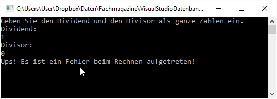 Benutzerdefinierte Fehlermeldung beim Auftreten der Ausnahme