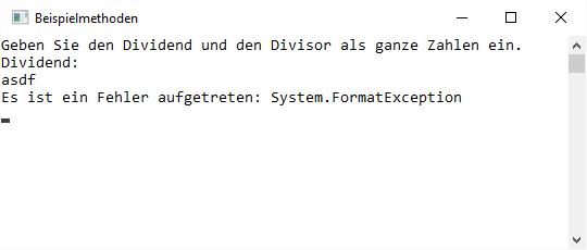 Fehler durch die Eingabe von Daten im falschen Format