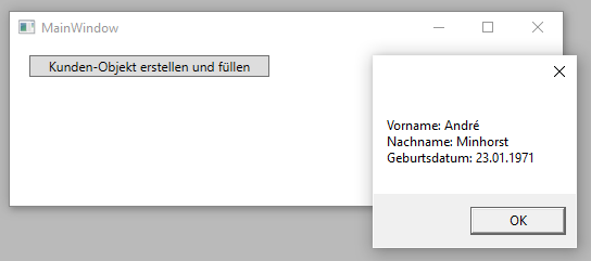 Erstellen eines Objekts und anzeigen seiner Werte