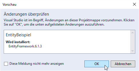 Installation des Entity Frameworks
