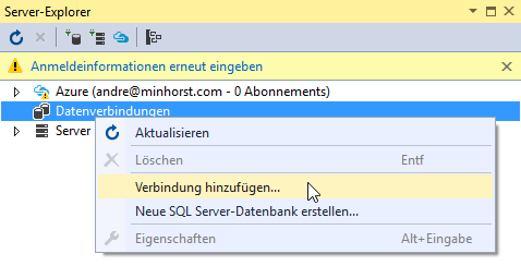 Hinzufügen einer neuen Verbindung