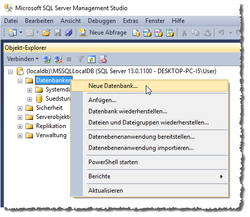 Anlegen einer neuen Datenbank