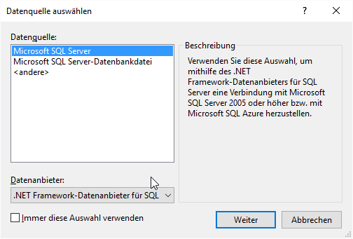 Auswahl der Datenquelle