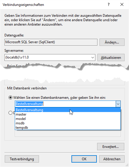 Auswahl der Datenbank