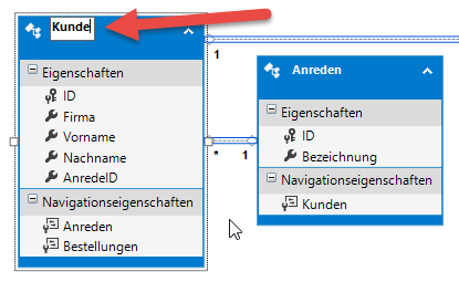 Ändern der Entitätsnamen