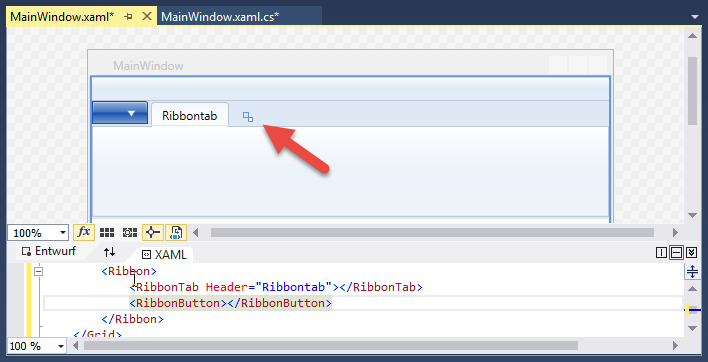 Ein Ribbon-Button außerhalb eines Tab-Elements