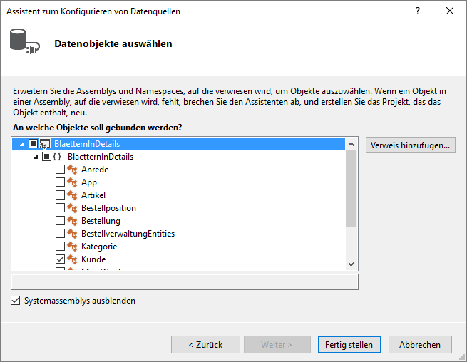 Auswählen des Quellobjekts, hier namens Kunde