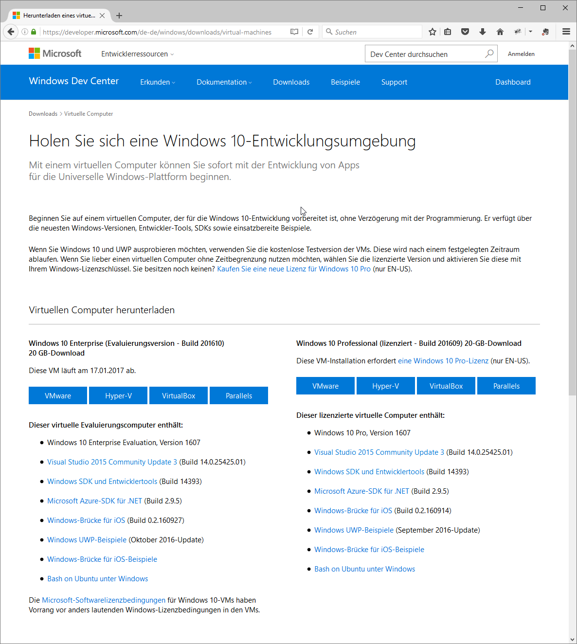 Download einer virtuellen Maschine für verschiedene Clients
