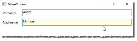 Fenster mit zwei Textfeldern, von denen das aktive jeweils einen gelben Hintergrund erhält