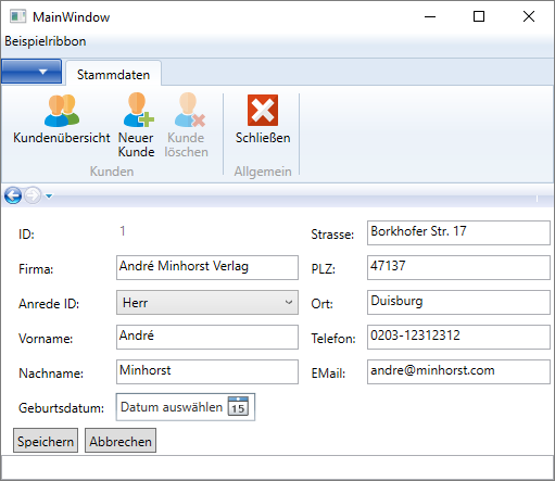 Die Seite zum Bearbeiten und Anlegen von Kunden