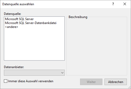 Der SQLite-Provider fehlt.