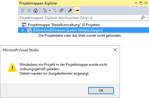 Probleme beim Laden eines Projekts