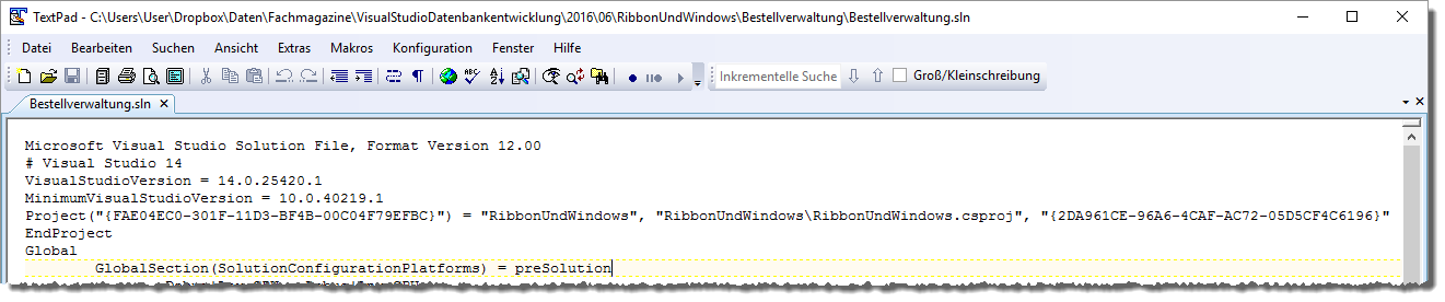 Falscher Pfad in der .sln-Datei