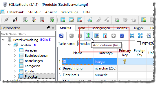 Anlegen eines neuen Feldes