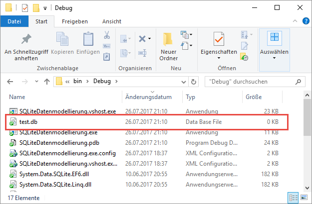 Frisch angelegte Datenbankdatei