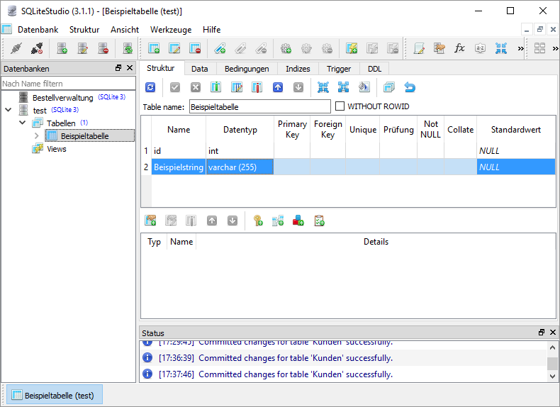 Die neue Tabelle im SQLiteStudio
