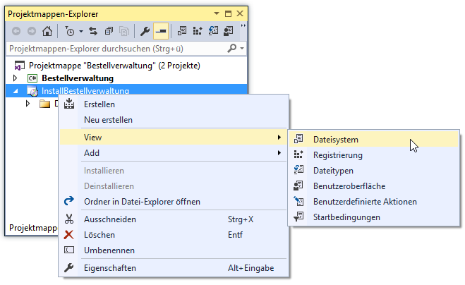 Aufruf der verschiedenen Editoren des Setups