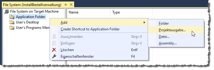 Hinzufügen der Projektausgabe