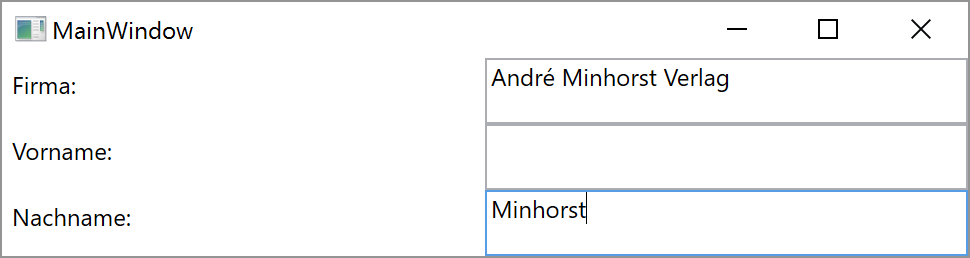 Das Feld Vorname bleibt erwartungsgemäß leer.