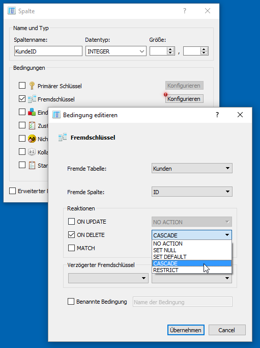 Anlegen der neuen Tabelle KundenVersendungen