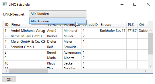 Ausgabe aller Kunden des Entity Data Models