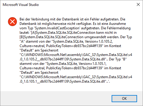 Fehlermeldung beim Aktualisieren des Entity Data Models