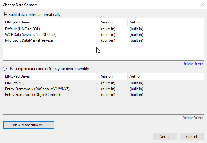Auswählen des Datenbank-Kontexts