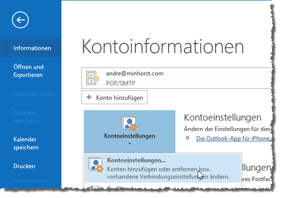 Anzeigen der Kontoeigenschaften