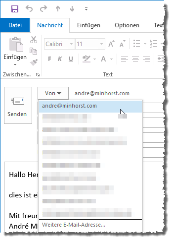 Auswahl des Absenders in der E-Mail