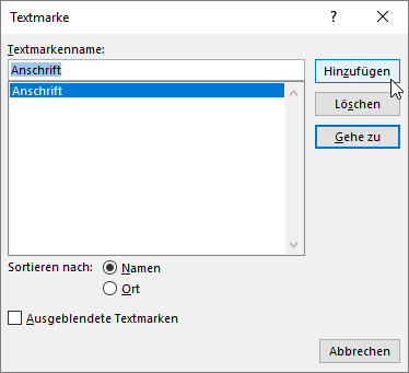 Einfügen einer Textmarke