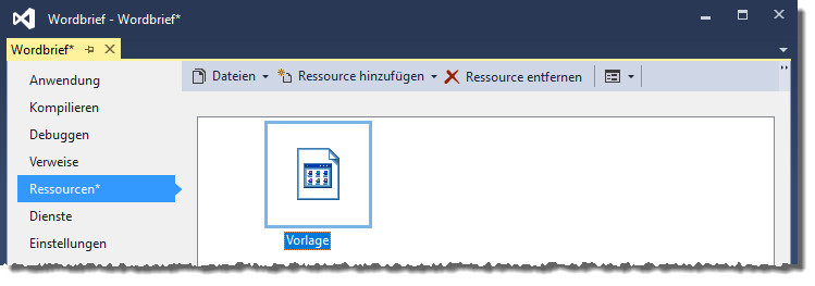 Anzeige der neuen Ressource in den Projekteigenschaften