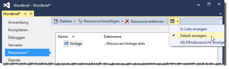 Detaillierte Liste der Ressourcen