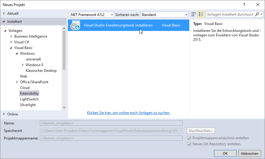 Erweiterungsvorlagen hinzufügen