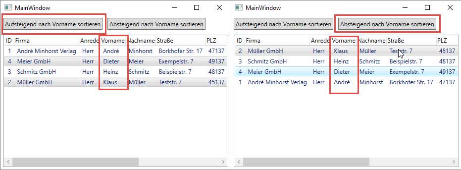 Zwei verschiedene Sortierungen