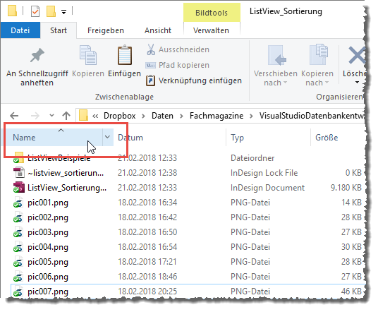 Sortierung im Windows Explorer