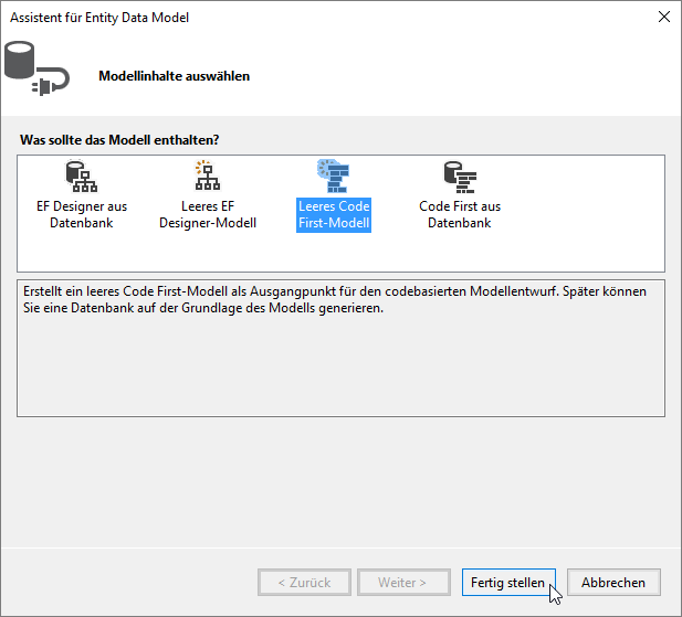 Modelltyp Leeres Code First-Modell auswählen