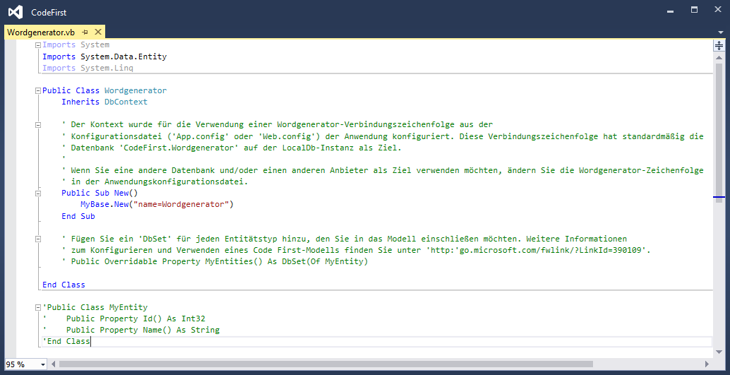 Durch den Assistenten angelegte Klasse