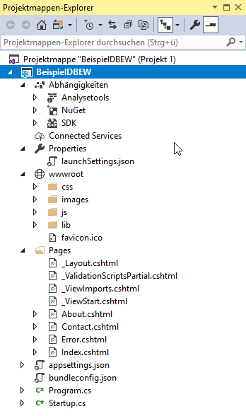Projektmappen-Explorer der Webanwendung