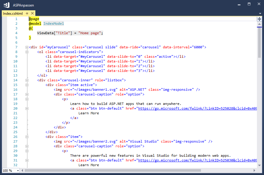 Code der Seite Index.cshtml