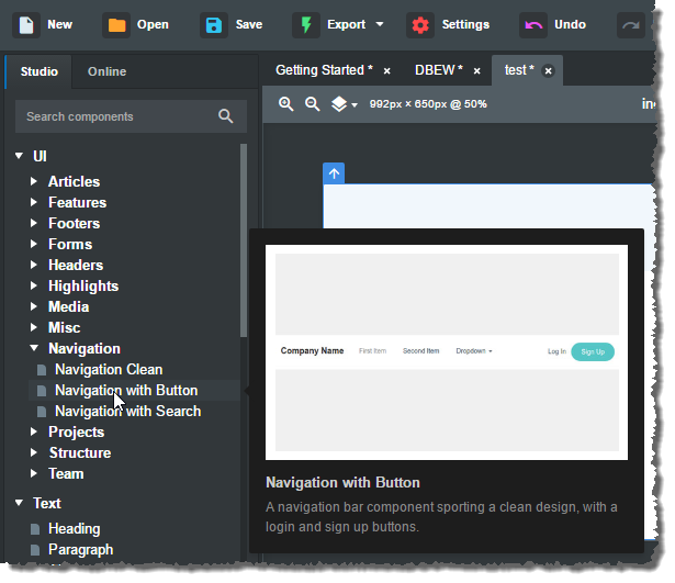 Ansehen der verschiedenen Navigationen