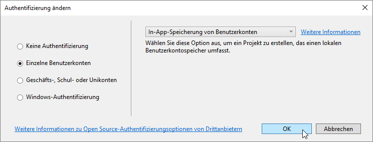 Einstellen der Authentifizierungsmethode