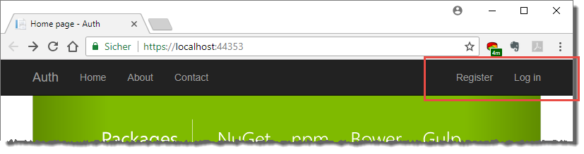 Zwei neue Einträge zum Registrieren und Einloggen