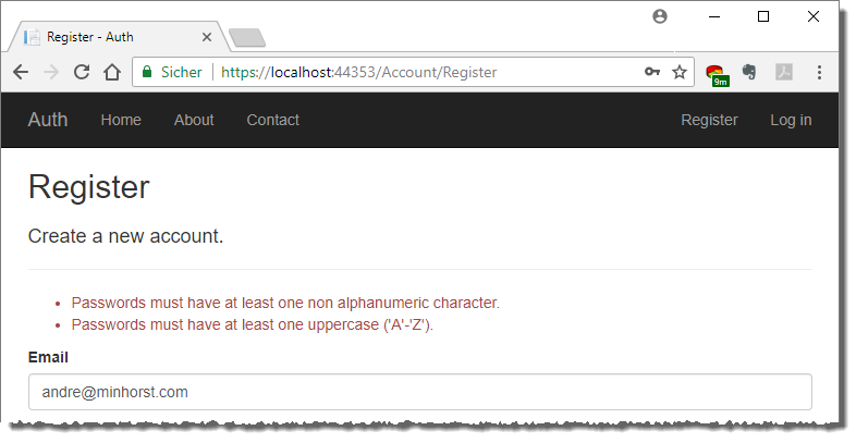 Fehlgeschlagene Registrierung