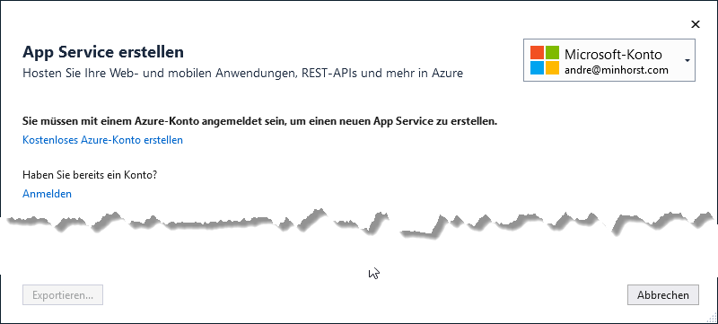 Azure-Konto erstellen oder an bestehendes Konto anmelden