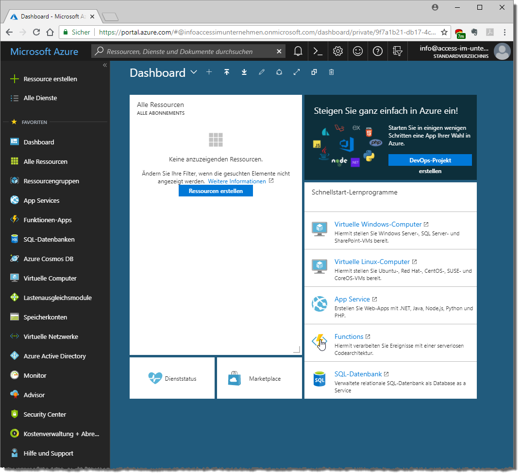 Ihr neues Azure-Konto