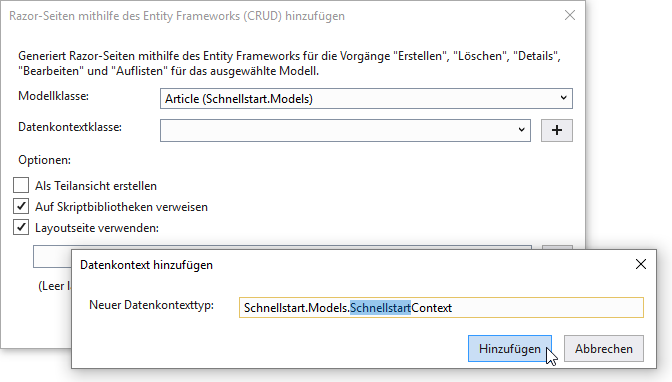 Anlegen einer neuen Datenkontextklasse