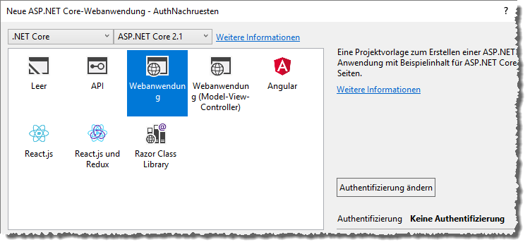 Auswahl ohne Authentifizierung