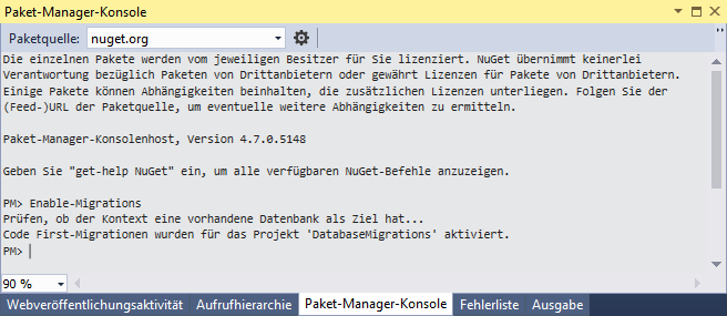Aktivieren der Datenbank-Migrationen
