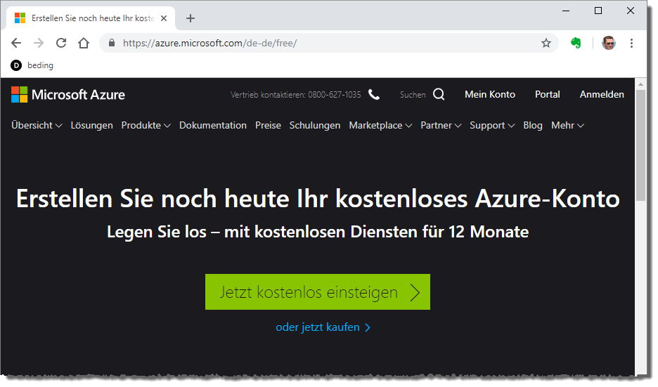 Einstieg mit dem kostenlosen Azure-Konto